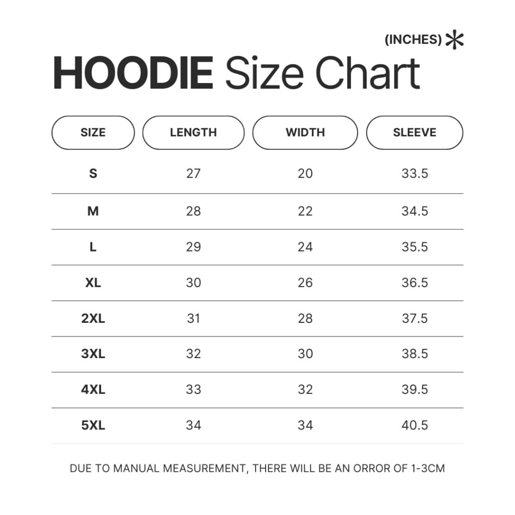 Hoodie Size Chart - Sentenced to Be a Hero Store