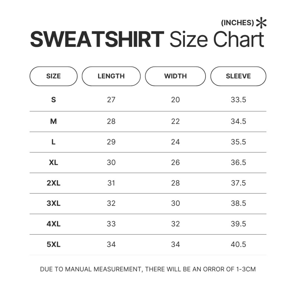 Sweatshirt Size Chart - Sentenced to Be a Hero Store