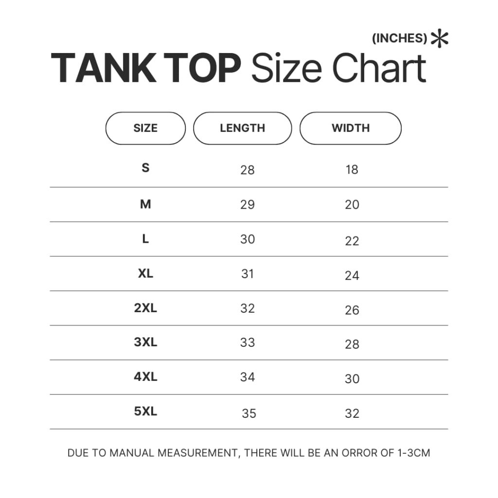 Tank Top Size Chart - Sentenced to Be a Hero Store